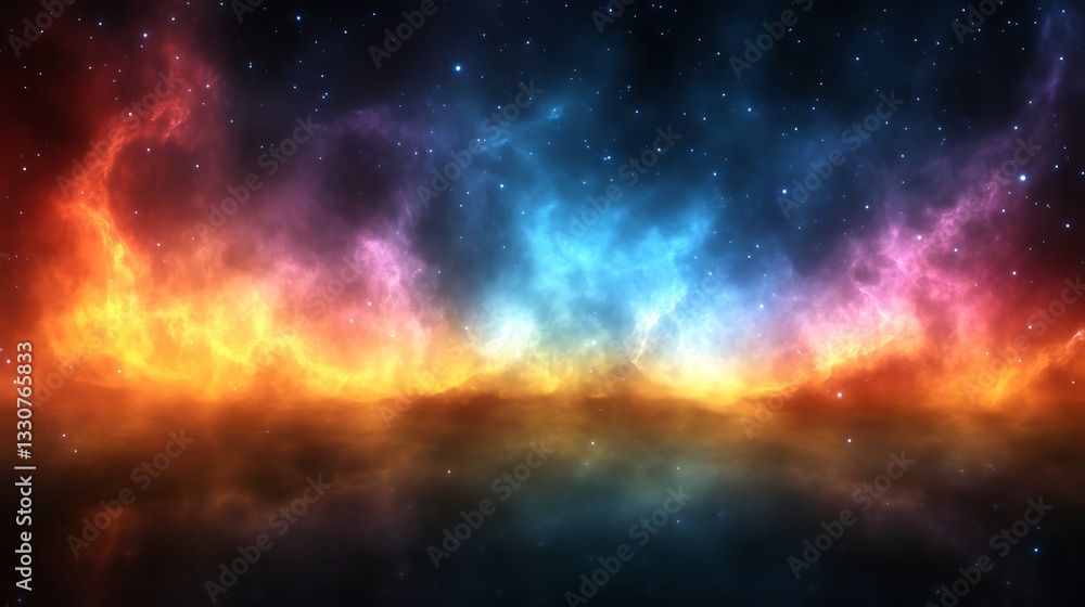 Naklejka premium Celestial Nebula Displaying Vivid Orange And Blue Hues