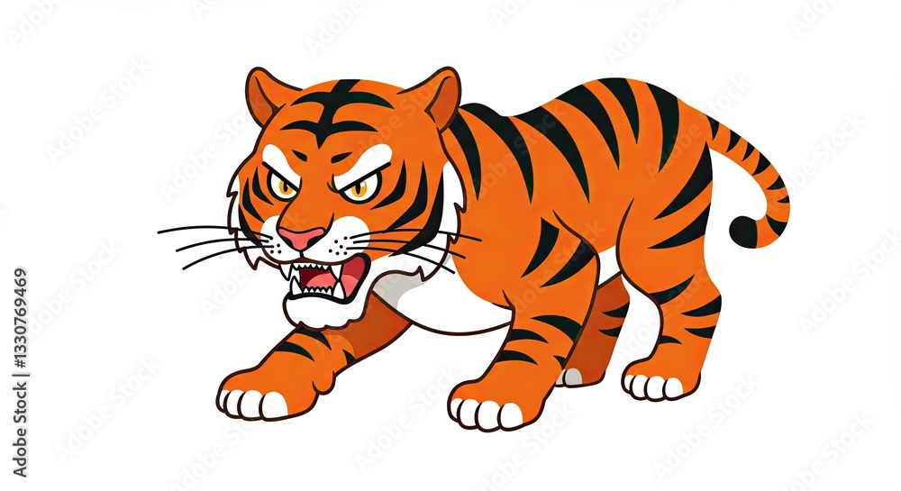 Fierce cartoon tiger roaring with intensity on a white background Fierce cartoon tiger roaring with intensity on a white background