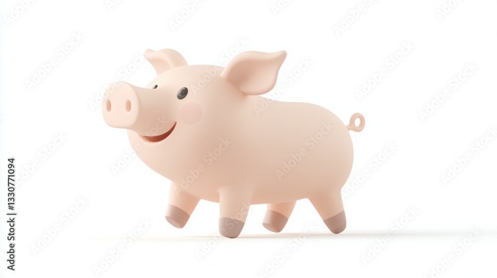 Cute and Playful Cartoon Pig Character with a Cheerful Expression in a Minimalist Style on a White Background Cute and Playful Cartoon Pig Character with a Cheerful Expression in a Minimalist Style on a White Background