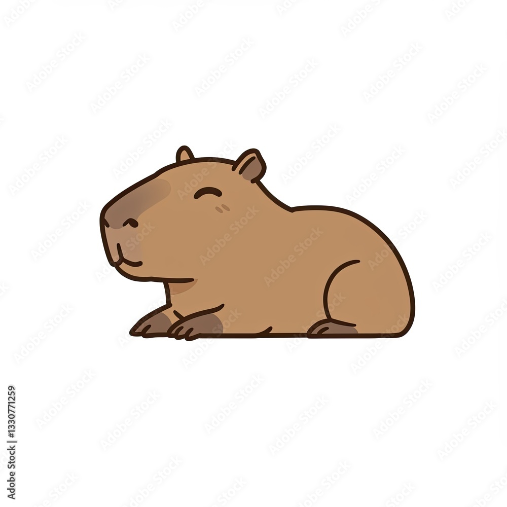 Cute cartoon capybara relaxing with a peaceful expression in minimalist style Cute cartoon capybara relaxing with a peaceful expression in minimalist style