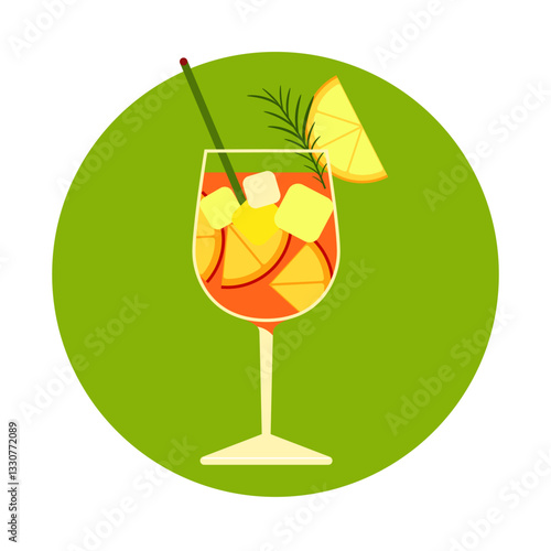 A vector illustration of a spritz cocktail in a glass, in a minimalist decorative style