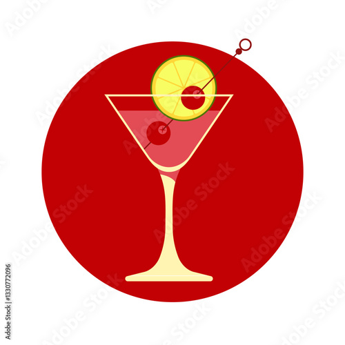 A vector illustration of a cosmopolitan cocktail cocktail in a glass, in a minimalist decorative style
