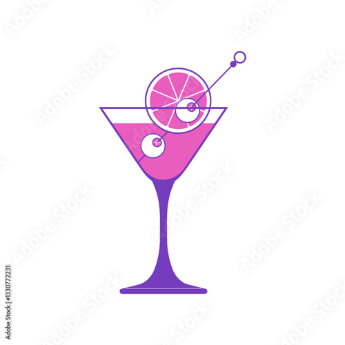 A vector illustration of a cosmopolitan cocktail cocktail in a glass, in a minimalist decorative style
