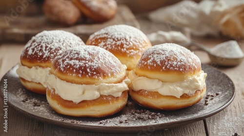 Wallpaper Mural Delicious cream filled pastries dusted with powdered sugar on a plate Torontodigital.ca
