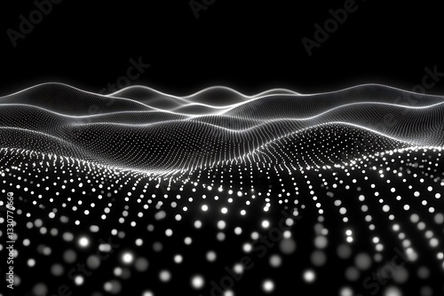 An abstract digital landscape comprising of illuminating glowing white dots