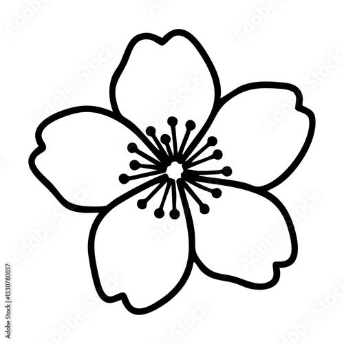 桜のアイコン、白黒、5枚花びら、ベクター、手書き風