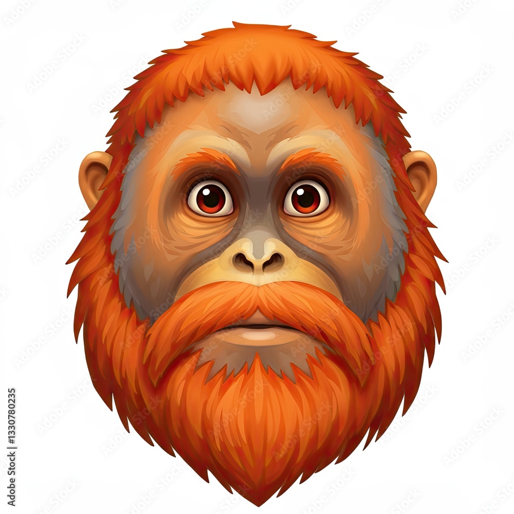 Cartoon orange orangutan face with wide eyes on a white background Cartoon orange orangutan face with wide eyes on a white background