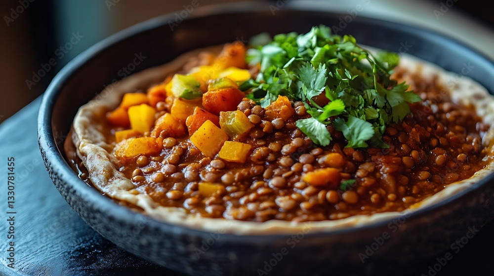 Delicious Lentil Curry Served with Squash and Fresh Cilantro Delicious Lentil Curry Served with Squash and Fresh Cilantro