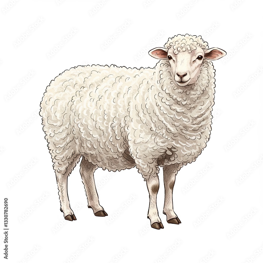 Charming sheep with fluffy wool on white background Charming sheep with fluffy wool on white background