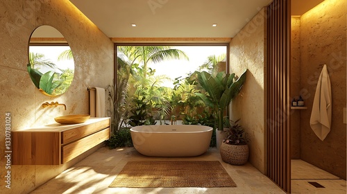 Tropical bathroom with natural elements