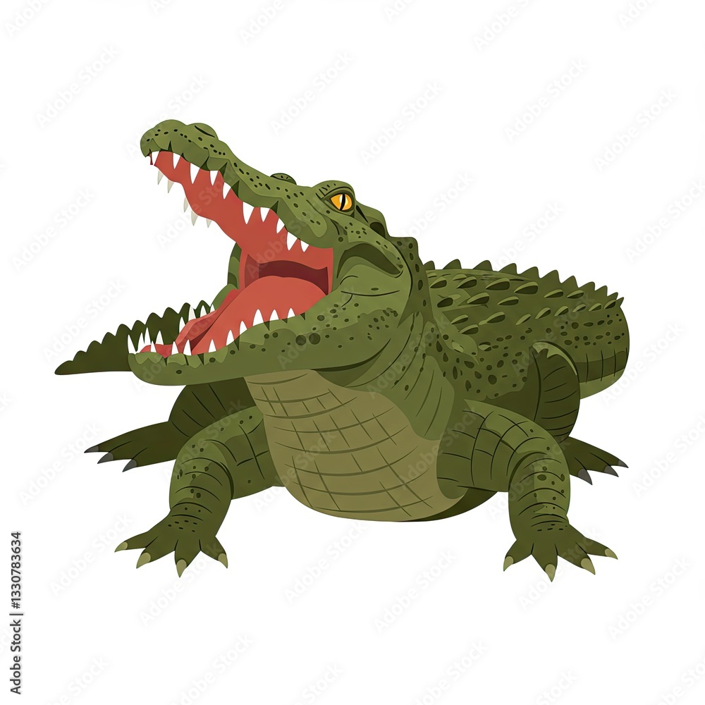 Fototapeta premium Fierce crocodile roaring with open mouth on white background