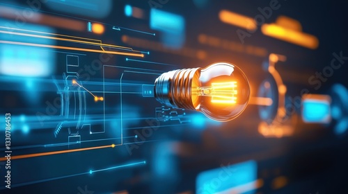 Innovative technology event showcasing smart light bulb digital environment graphic visualization futuristic concept