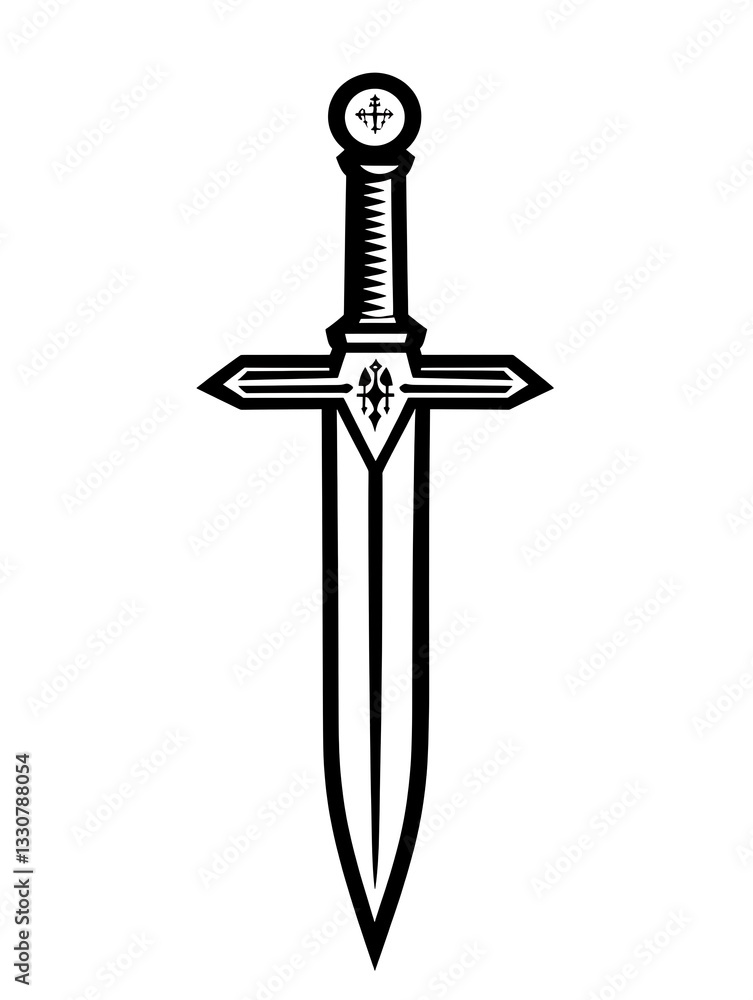 Elegant Monochrome Sword Design with Intricate Details and Symbolic Top Elegant Monochrome Sword Design with Intricate Details and Symbolic Top