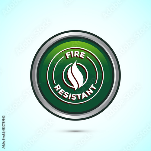 Fire resistant icon design illustration, Fire flame protection sign symbol, Green color round button design