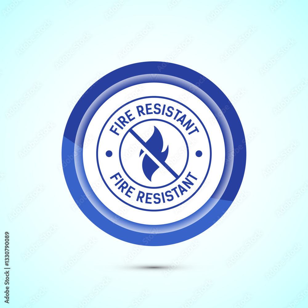 Fire resistant icon design illustration, Fire flame protection sign symbol, Blue color button design