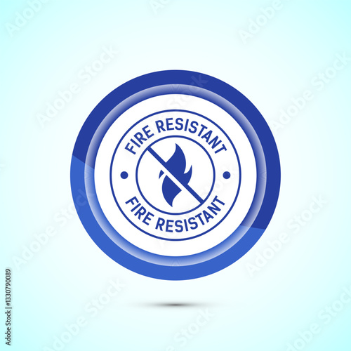 Fire resistant icon design illustration, Fire flame protection sign symbol, Blue color button design