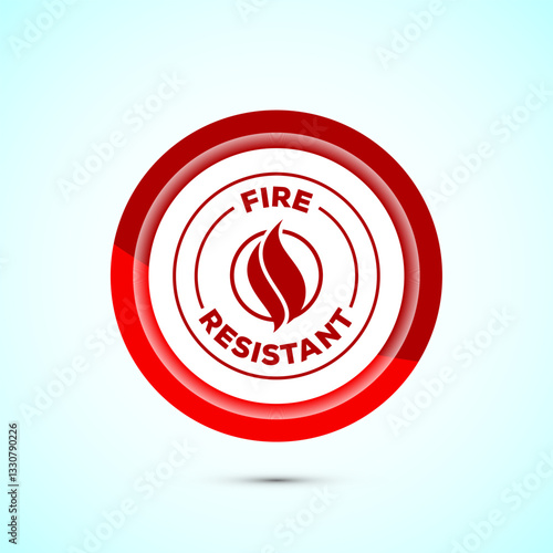 Fire resistant icon design illustration, Fire flame protection sign symbol, Red color button design