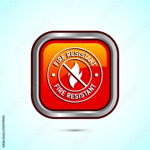 Fire resistant icon design illustration, Fire flame protection sign symbol, Orange color square button design