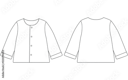 baby Long sleeve sweater cardigan vector template front and back view design