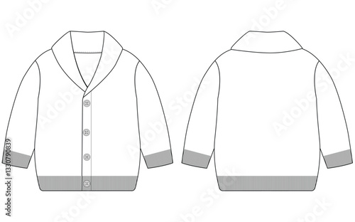 baby Long sleeve sweater cardigan vector template front and back view design