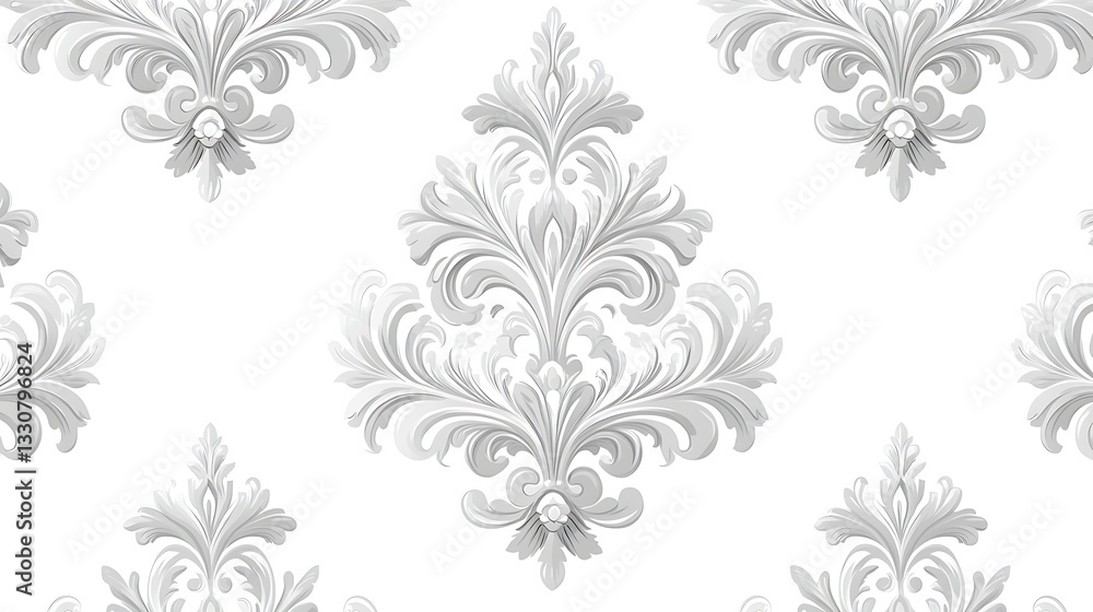 Elegant White Floral Damask Pattern, Elegant white floral damask pattern on a light background Elegant White Floral Damask Pattern, Elegant white floral damask pattern on a light background