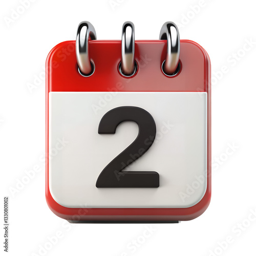 Calendar Page: A close-up studio shot of a red desk calendar, clearly displaying the number '2', symbolizing days, appointments, and plans.AI Generated
