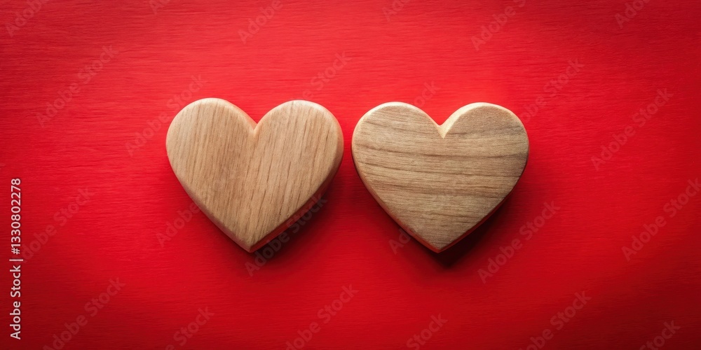 Obraz premium Two Wooden Hearts on Red Background A Symbol of Love and Affection
