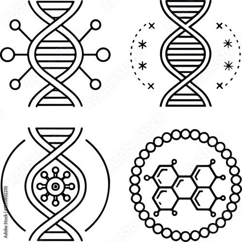 DNA Icons Set – Editable Stroke Vector Illustration