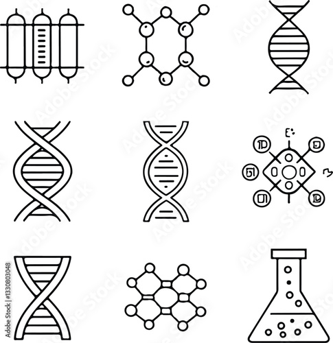DNA Icons Set – Editable Stroke Vector Illustration
