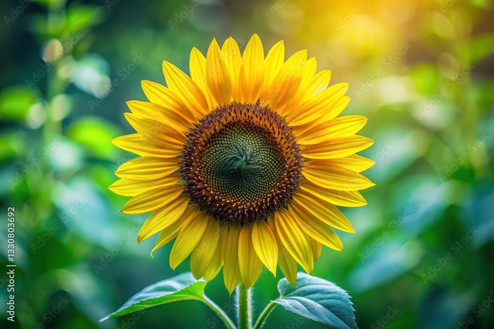 A Vibrant Single Sunflower in a Lush Green Field Basking in the Warm Golden Sunlight of a Summer Day A Vibrant Single Sunflower in a Lush Green Field Basking in the Warm Golden Sunlight of a Summer Day
