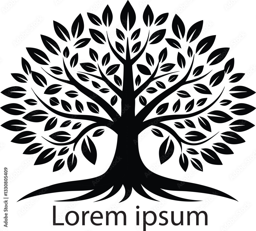 Obraz premium Elegant Tree of Life Logo with Intertwined Branches and Roots 