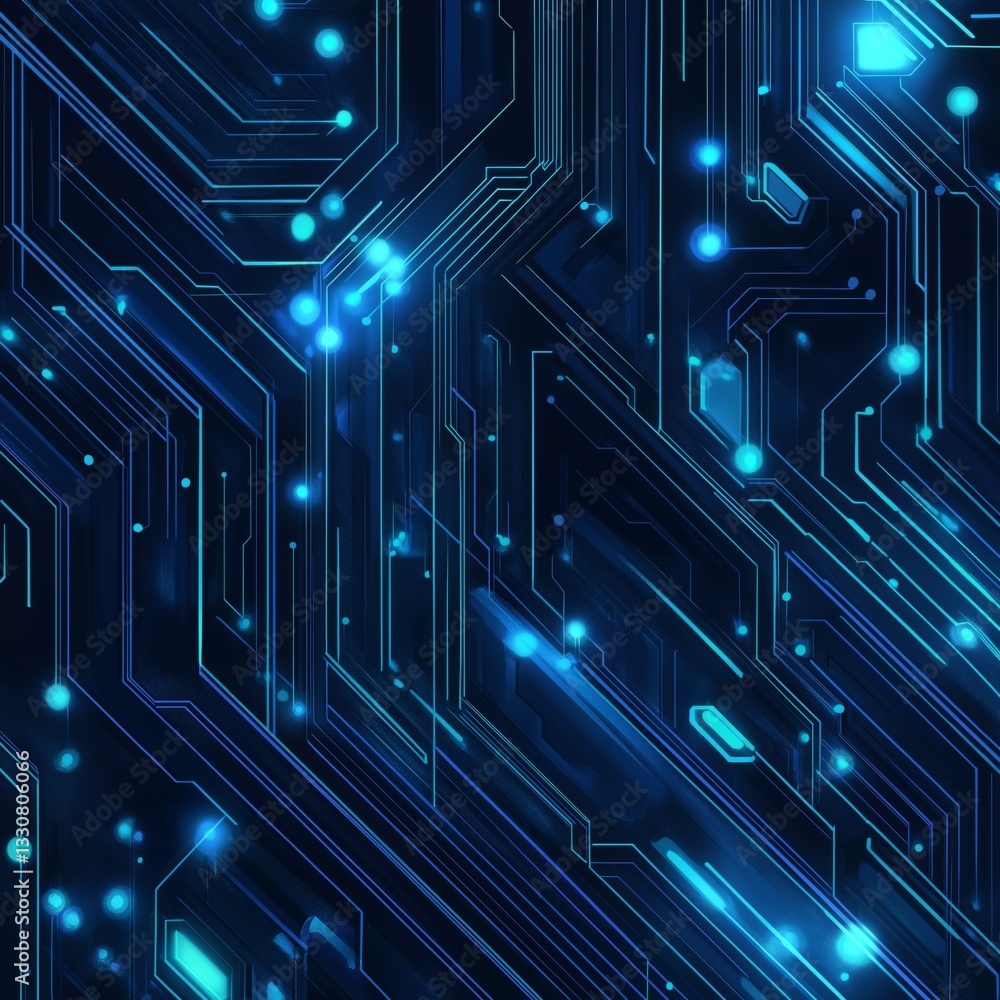 Futuristic blue circuit board with glowing lights in dark technology background Futuristic blue circuit board with glowing lights in dark technology background