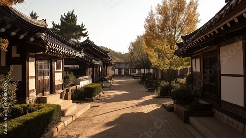 Traditional Korean Village with Hanok Houses