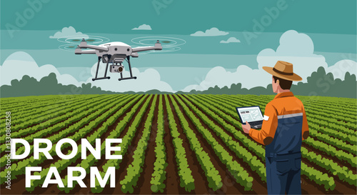 Man using modern technology applying drone in farms for agricultural fields