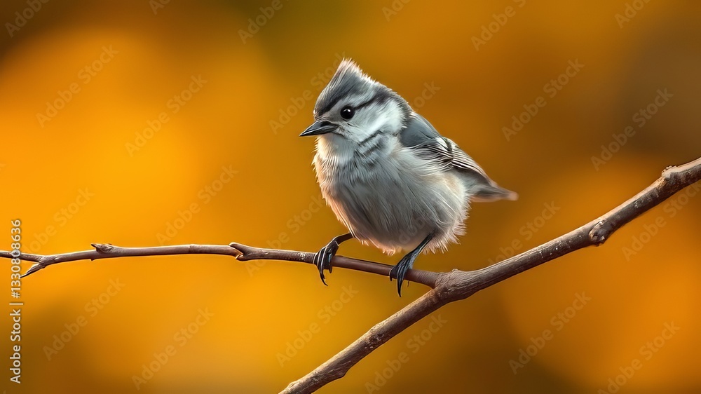 Obraz premium Tufted Titmouse on Branch - Nature's Graceful Moment - Vibrant Colors