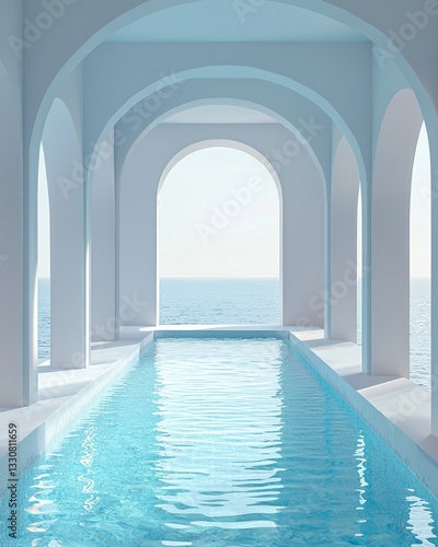 Infinity Pool with Arches Overlooking the Sea