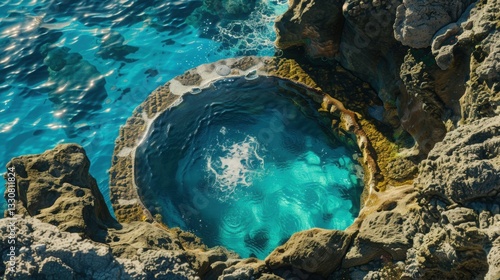 Serene Natural Pool Surrounded by Rocky Coastline and Ocean Waves