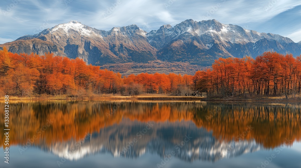 Obraz premium Mountains reflected in a lake during autumn.