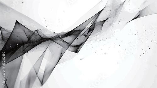 The image presents an abstract composition featuring translucent, black and white forms. These forms appear to be layered, creating a sense of depth and movement.  The texture is primarily smooth