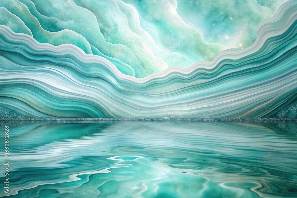 Obraz premium Serene Aqua Waves Reflecting a Dreamlike, Swirling, Teal and White Marble Landscape