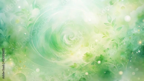 Whimsical Green Floral Swirl Design with Soft Pastel Hues and Sparkling Lights for Elegant Backgrounds