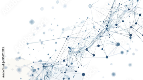 The image is an abstract representation of a network connection. It features a complex arrangement of interconnected lines and points against a white background.  The lines are thin and vary in
