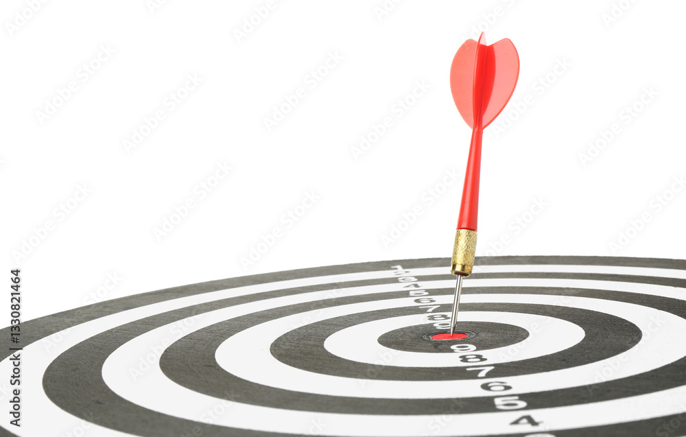 Dart board with red arrow on white background Dart board with red arrow on white background