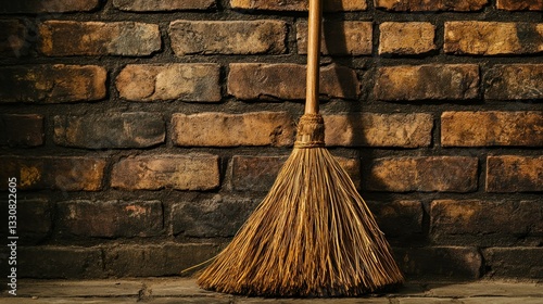 Wallpaper Mural A broom is leaning against a rustic brick wall Torontodigital.ca