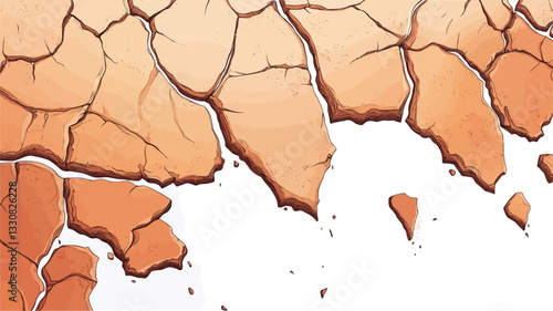 Close-up view of a digitally rendered texture depicting cracked earth.  The color palette consists primarily of varying shades of orange and brown, transitioning to white in the less-cracked areas.