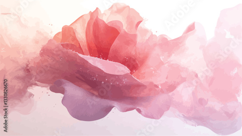 The image shows an abstract composition of pink ink swirling in water. The ink creates a fluid, organic shape with varying shades of pink, from a deeper, more saturated hue in the center to