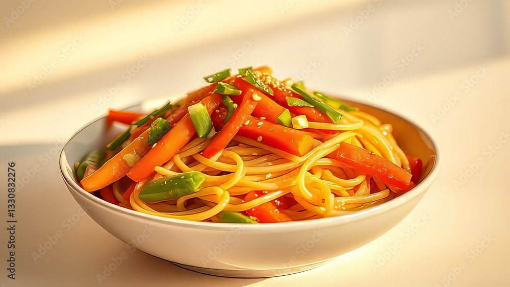 Vibrant Noodle Dish with Vegetables - AI Food Photography Vibrant Noodle Dish with Vegetables - AI Food Photography
