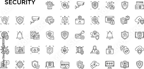 Security and Protection thin line icons set. Security editable stroke icons. Protection symbols collection. Vector
