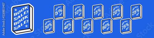 Book Sale Discount Vector Sticker Tag Set