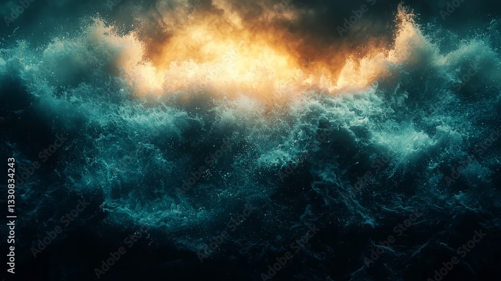 Dynamic ocean waves illuminated by a dramatic sunset, capturing the raw power and beauty of nature for stunning visual impact. Dynamic ocean waves illuminated by a dramatic sunset, capturing the raw power and beauty of nature for stunning visual impact.